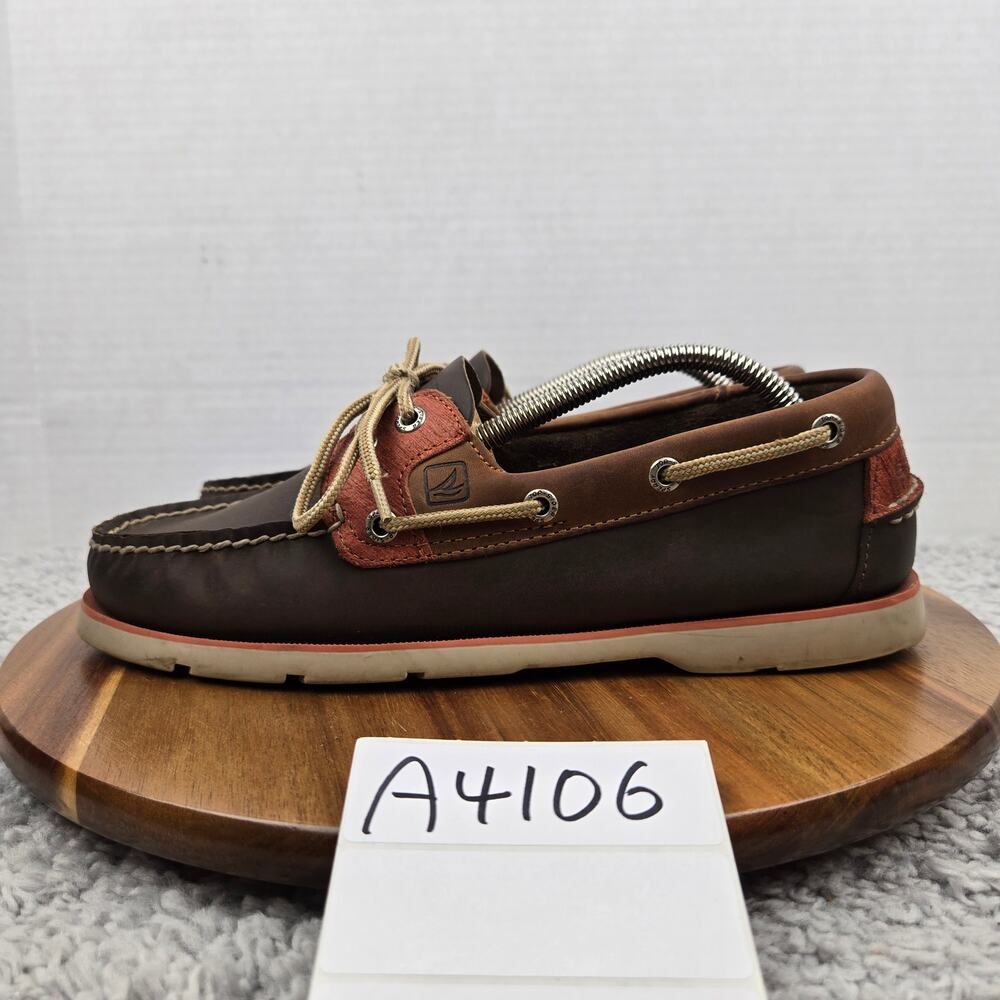 Sperry Top Sider Men 8M Leeward 2-Eye Two Tone Brown Leather Lifestyle Boat Shoe